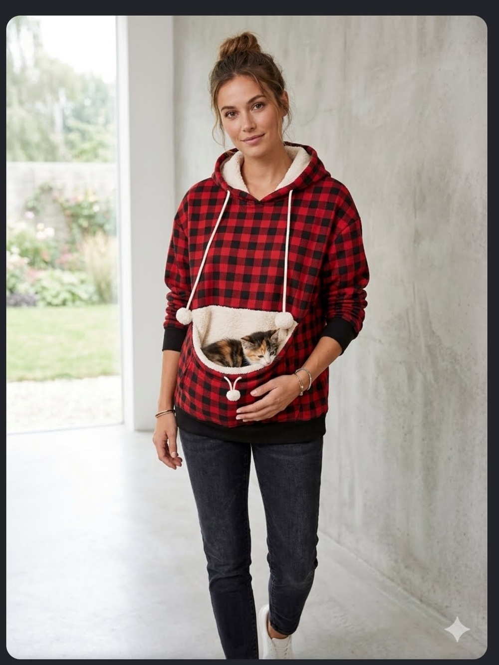 ALYC pet Carrier hoodie red and black plaid color size large